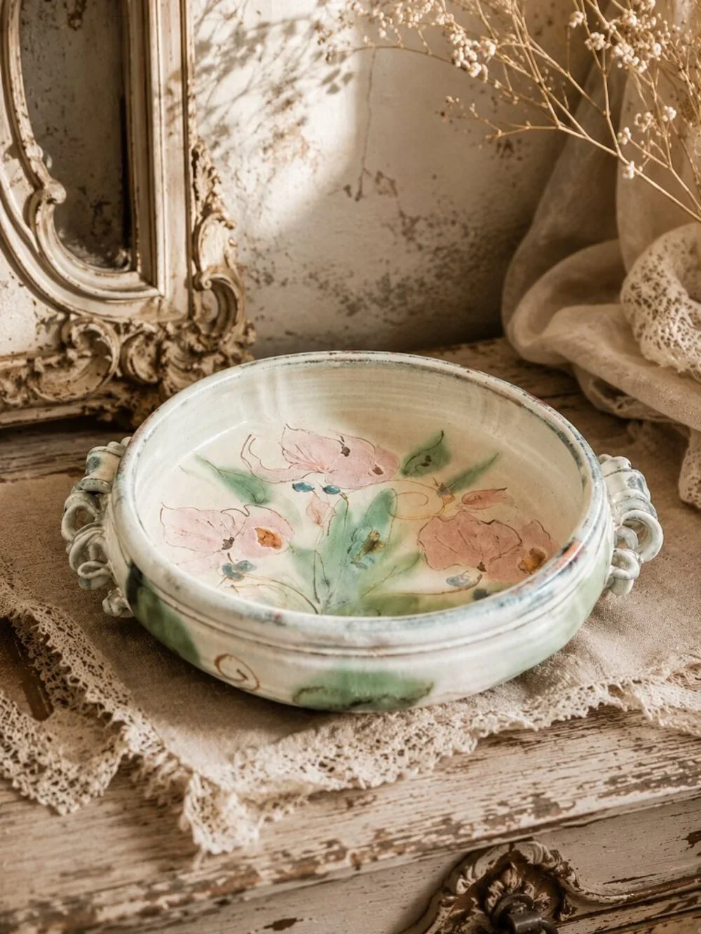 Vintage Signed Oversized Artisan Hand-Painted French Provence Art Pottery Bowl